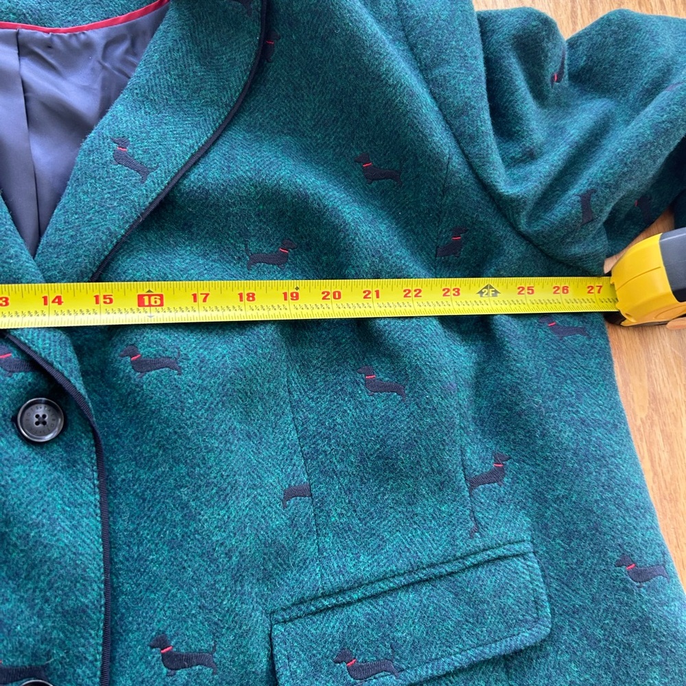 Talbots Aberdeen Dachshund Wool Tweed Green Dog‎ Print Blazer Jacket Preppy 24W - Picture 8 of 9